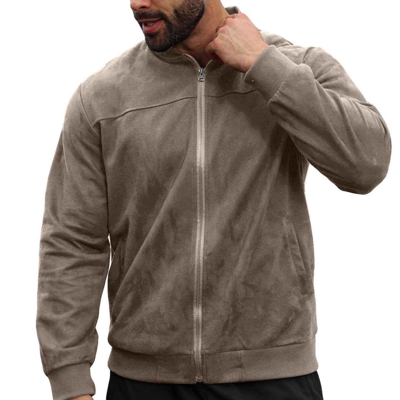Men's Solid Color Minimalism Casual Suede Zip Jacket