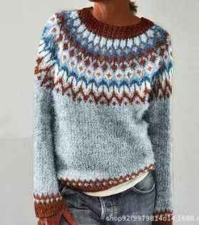 Women's Round-neck Color-block Loose Sweater