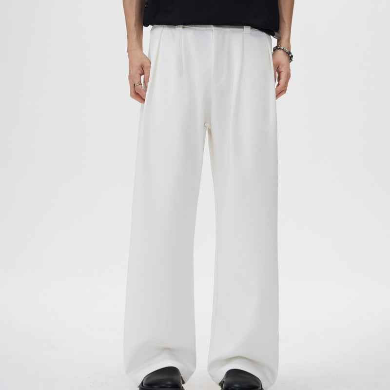 Bamboo Textured Curved Knife Casual Pants With Drape And Floor-sweeping Style