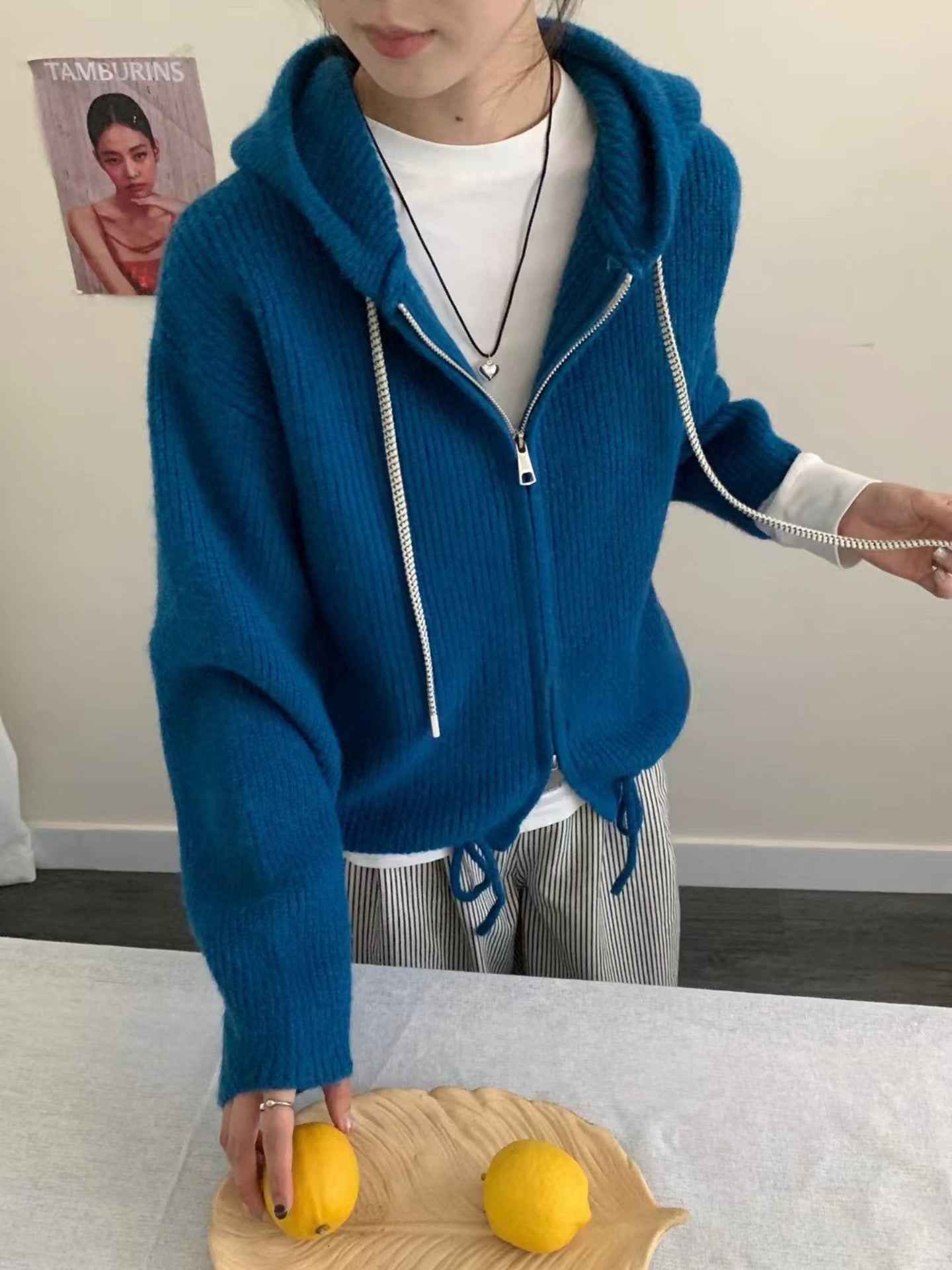 Double Zipper Hooded Knitted Niche Sweater Coat