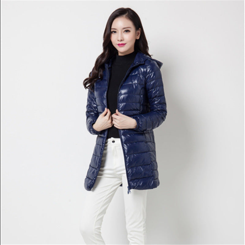 Slim-fitting hooded mid-length coat