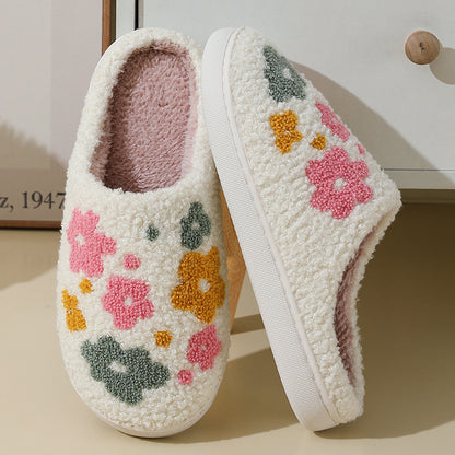 Warm Indoor Comfortable Colorful Flowers Cotton Slippers - DropOnline.co