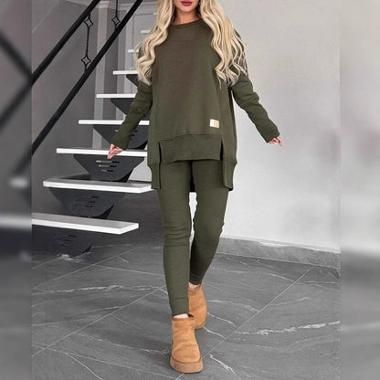 Women's Slit Long Sleeve Top And Trousers Suit - DropOnline.co