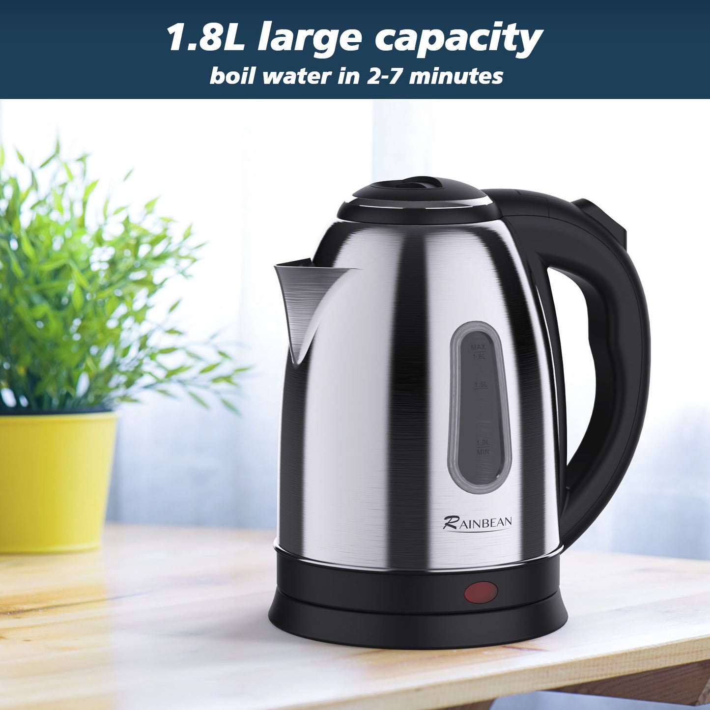 Electric Water Kettle - 1.8L Tea Coffee Boiler with Auto Shut-Off & Boil Dry Protection