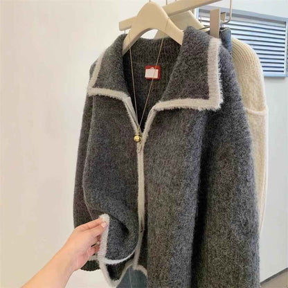 Gray Raccoon Fur Collar Coat Sweater