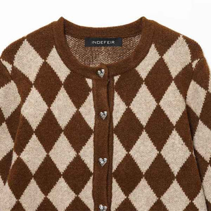 Fashion Temperament Women's Clothing Wholesale Diamond Jacquard Knitted Coat