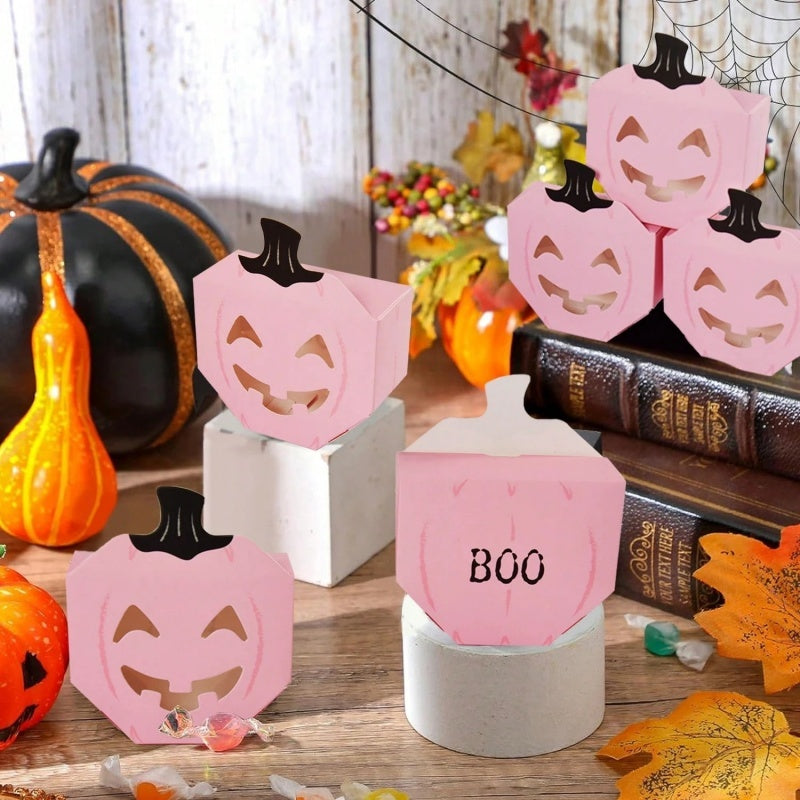 Pink Halloween Gift Boxes - 20 Pcs Pumpkin Shaped Treat Boxes