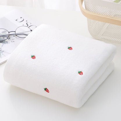 Strawberry Embroidered Cotton Towel