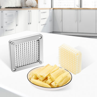 Replacement Chopper Blade, 1/4 Inch, 3 PCS French Fry Blade Assembly With 6 Extra Knives, Stainless Steel Dicer Parts And Push Block For Cutting Potatoes Carrots Onions Cucumbers Mushrooms