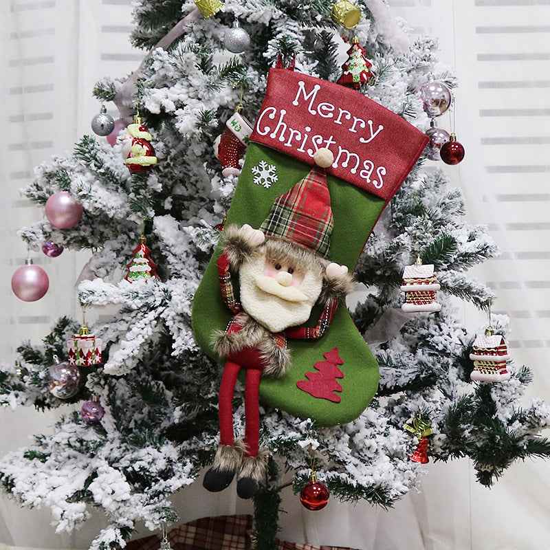 Christmas 3D Plush Big Stockings Set - Santa Snowman Elk Tree Pendant Decorations - DropOnline.co