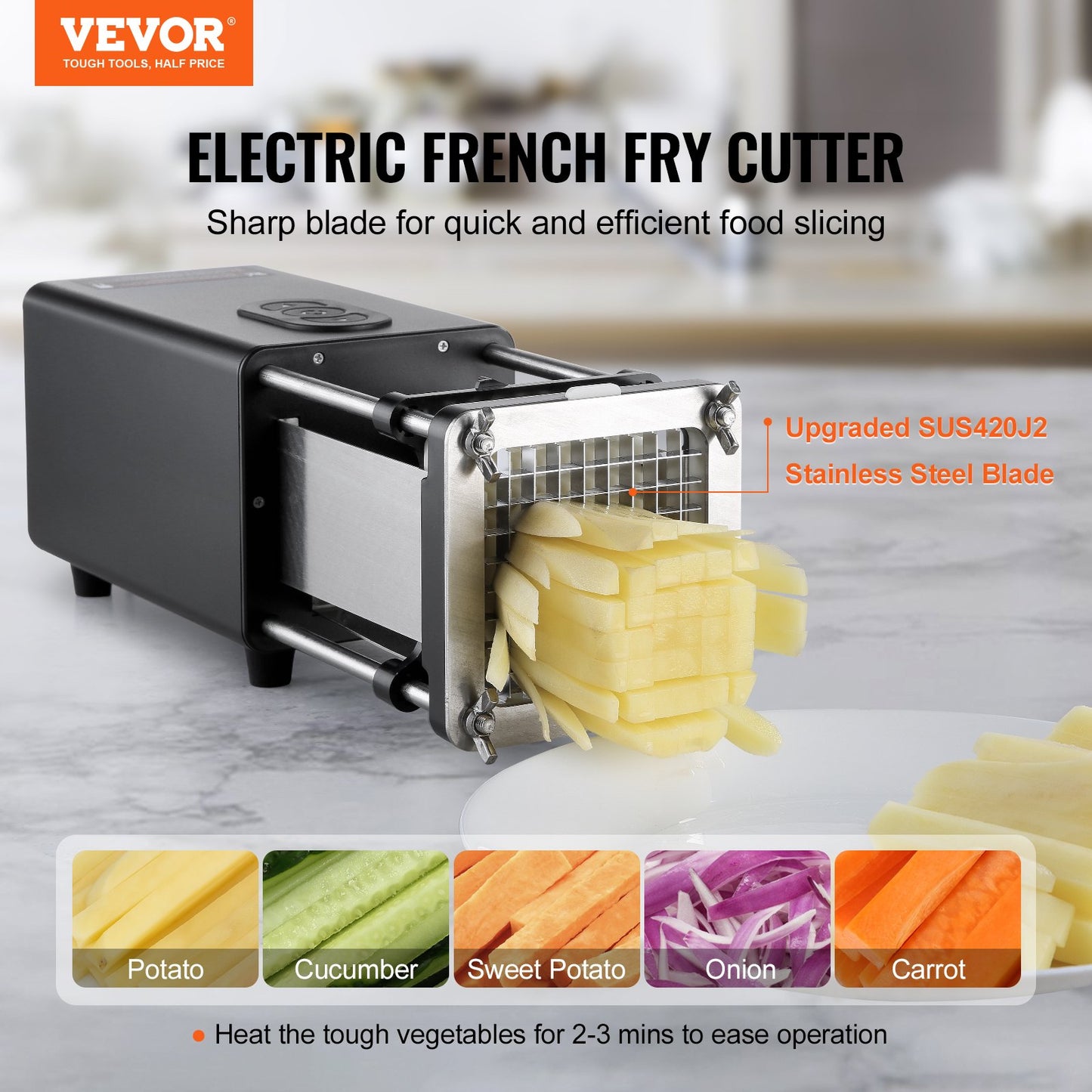 Electric French Fry Cutter Stainless Steel Potato Vegetable Slicer Chopper
