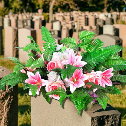 Artificial Fern Leaves Stem Green Cemetery Leaf Picks Wedding Flower Arrangements - DropOnline.co