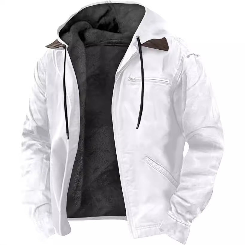 Men's Hooded Zipped Cotton-Padded Jacket - Winter Warm Outerwear