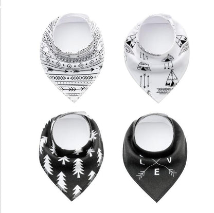 Baby Bandana Bibs 4-Pack - Cotton Triangle Drool Bibs with Arrow & Wave Prints - DropOnline.co