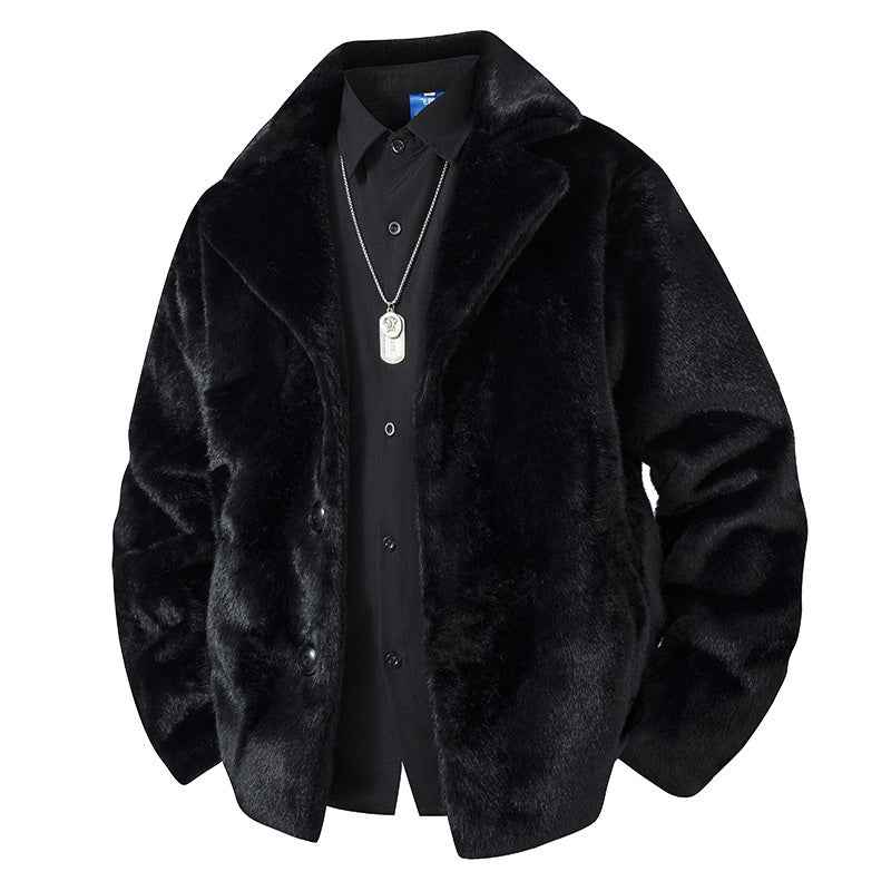 Fleece-lined Thick Mink Fur Coat With Large Size Lapel Casual Jacket