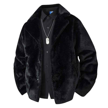 Fleece-lined Thick Mink Fur Coat With Large Size Lapel Casual Jacket
