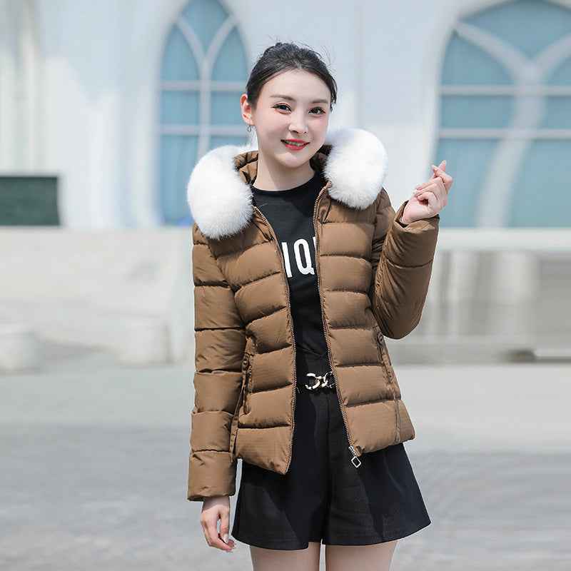 Women's Slim Fit Short Padded Coat With Fur Collar