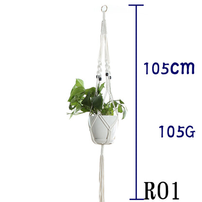 Flower Pot Net Bag Beige Cotton Rope Indoor Plant Hanger Hanging Basket Sling - DropOnline.co