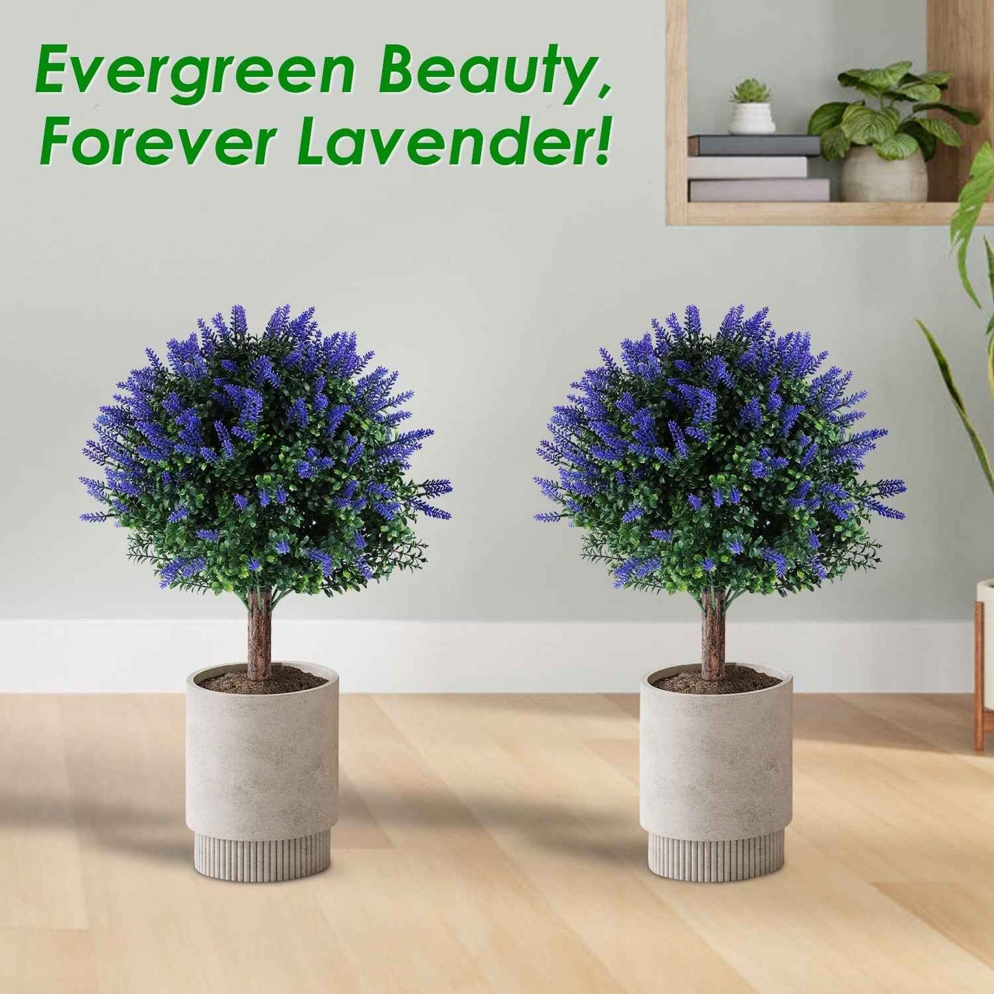 2 Packs Artificial Lavender Topiary Ball Trees - UV Resistant with Ground Spike - DropOnline.co