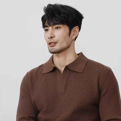 Solid Color Shirt Collar Men's Long Sleeve With Collar Outerwear Autumn Top Trendy Fake Two-piece