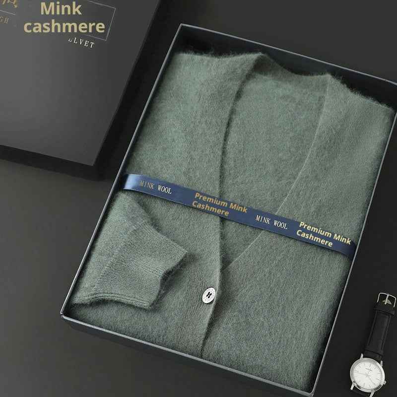 Mink Wool Sweater Men V-neck Thickened Sweater Loose Cardigan