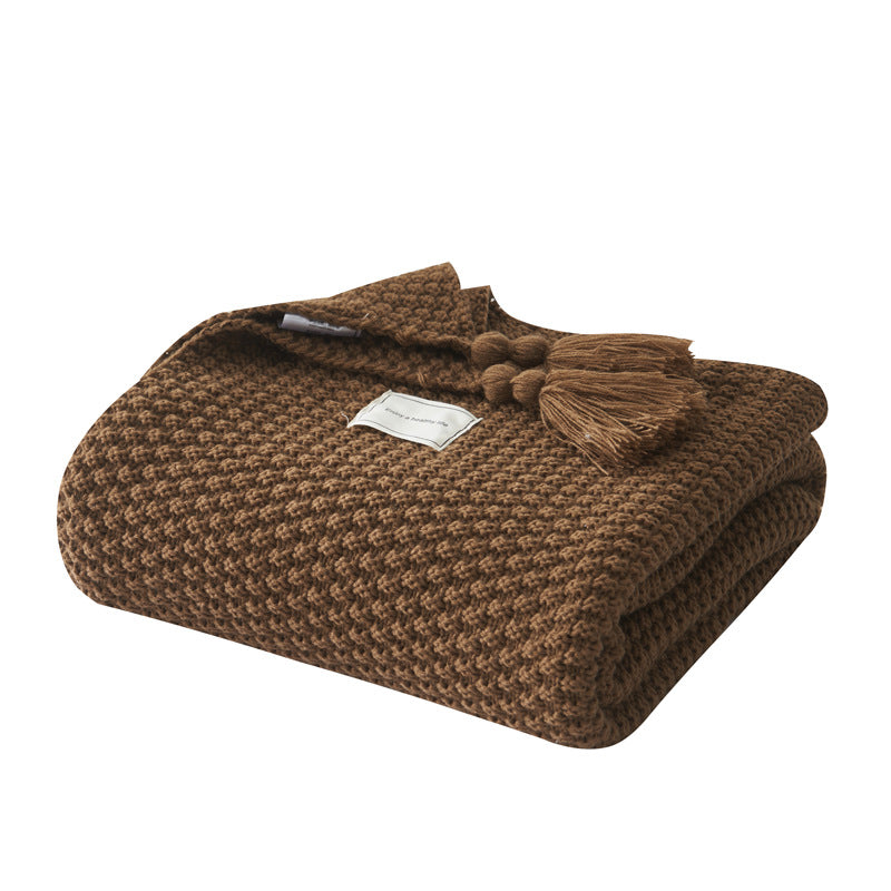 Fringed Knitted Wool Blanket - Cozy Home Throw