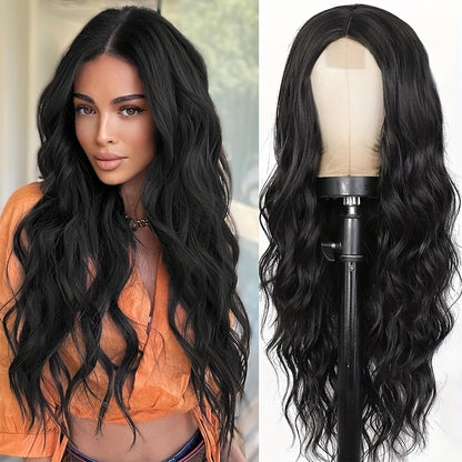 26 Inch Women's Black Long Wave Non-toxic Wig, Small Lace Heat-resistant Synthetic Wig, Natural Wig Suitable For The Whole Scene - DropOnline.co