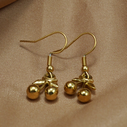 Lxalry 18K Gold Plated Stainless Steel Cherry Pendant Necklace And Earrings Set For Women - Cute Minimalist Jewelry For Daily Wear, Gifts, Summer Parties, And Anniversaries - Waterproof & Hypoallergen - DropOnline.co