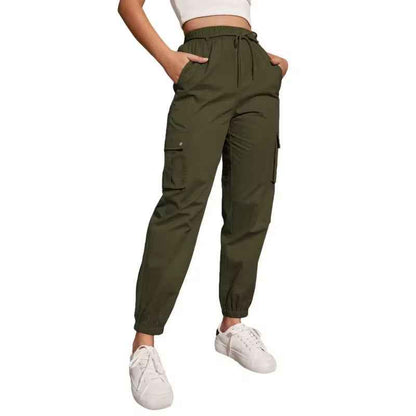 Polyester High Waist Wide Leg Ankle-tied Sports Pants