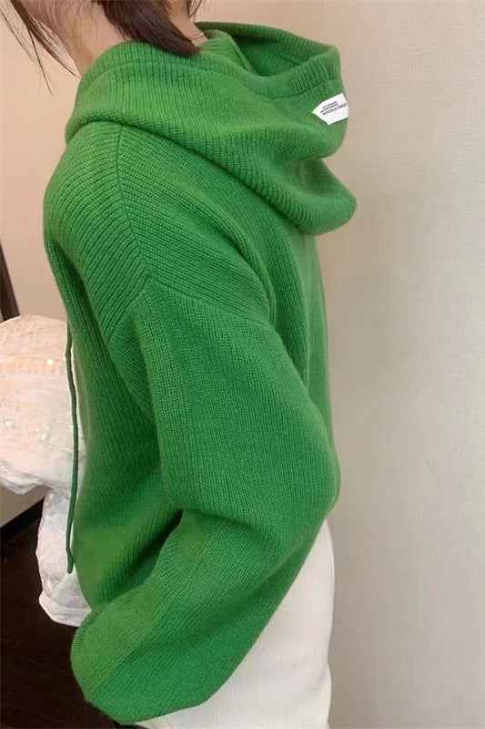 Casual And Versatile Women's Cashmere Hooded Knit Sweater