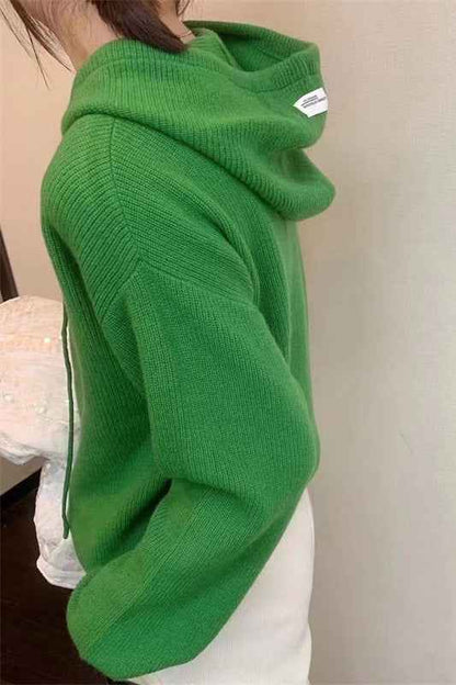 Casual And Versatile Women's Cashmere Hooded Knit Sweater