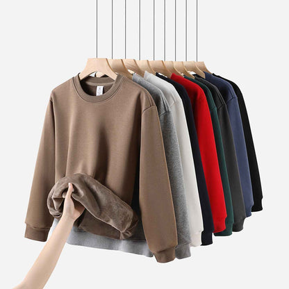 Heavy Chinese Cotton Round Neck Sweater Solid Color Korean Style Loose Casual Long Sleeves