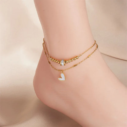 Fashion Jewelry Boho Classic Love Heart Ankle Chain Double Layer Chain Bracelet Anklet Charm Tassel Leg Chain On Foot Chain Women Party Jewelry Accessories - DropOnline.co