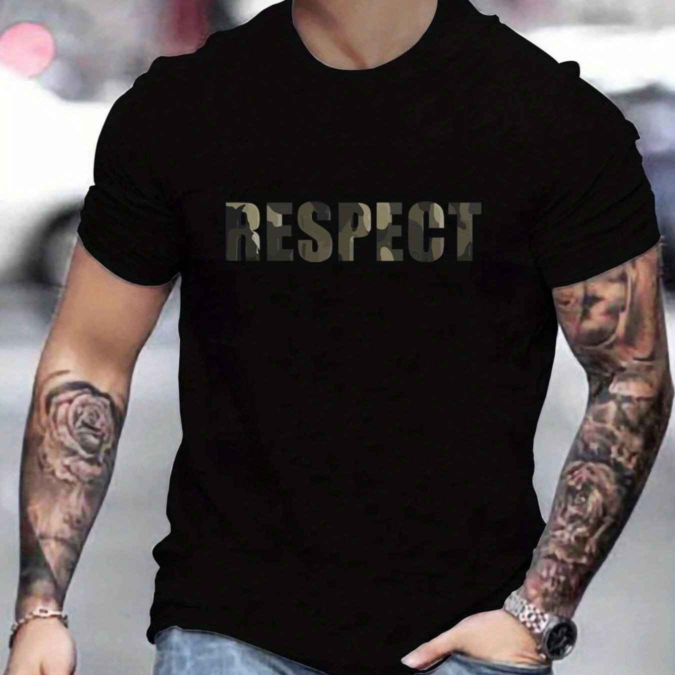 Men's 'RESPECT' Letter Pattern T-Shirt - Summer Casual Graphic Tee