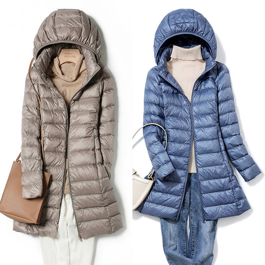 Mid-Length Lightweight Down Jacket for Women - Premium Insulated Coat