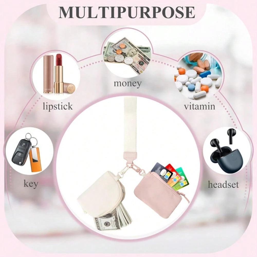 KeyChain Wallet Wristlet Wallets For Women Mini Zip Dual Pouch Wristlet