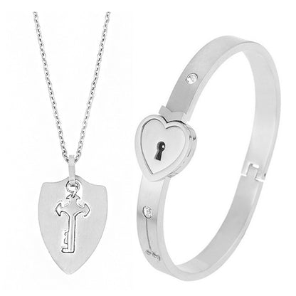 Fashion Jewelry Titanium Steel Couple Love Lock, Bracelet, Key Set, Necklace - DropOnline.co