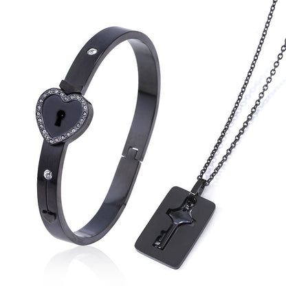 Fashion Jewelry Titanium Steel Couple Love Lock, Bracelet, Key Set, Necklace - DropOnline.co
