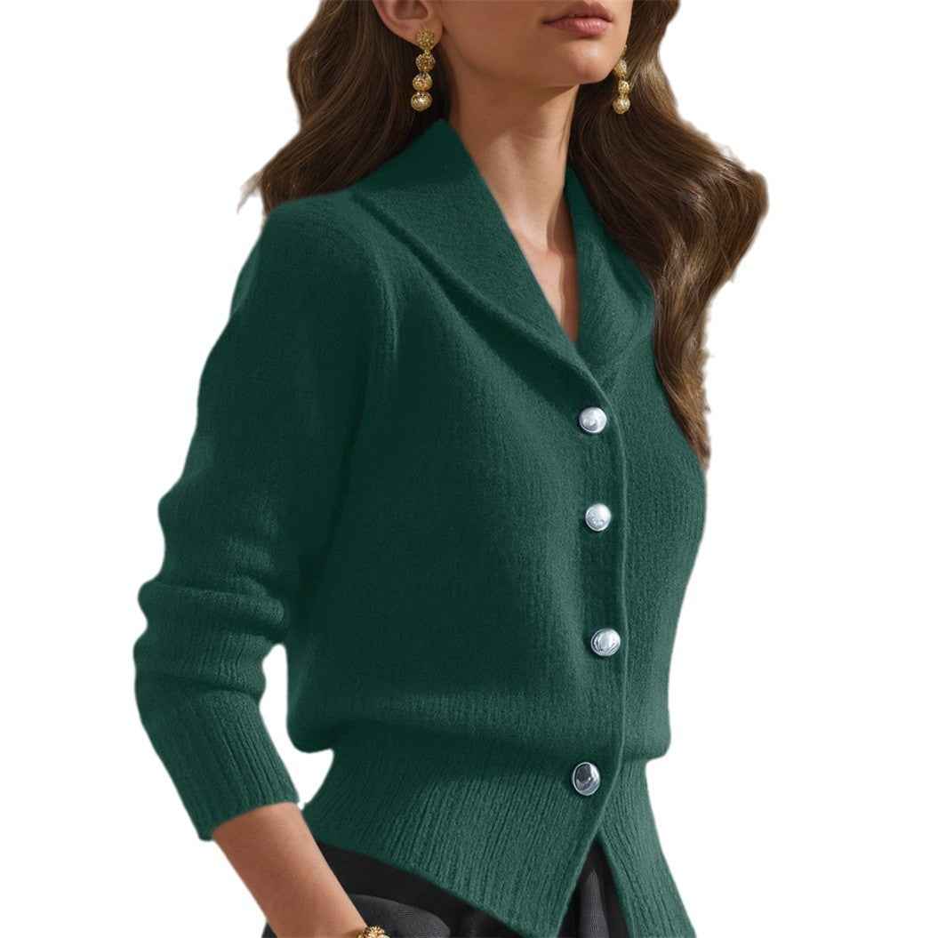 Women's Retro Lapel Solid Color Waist-tightening Knitted Sweater Coat