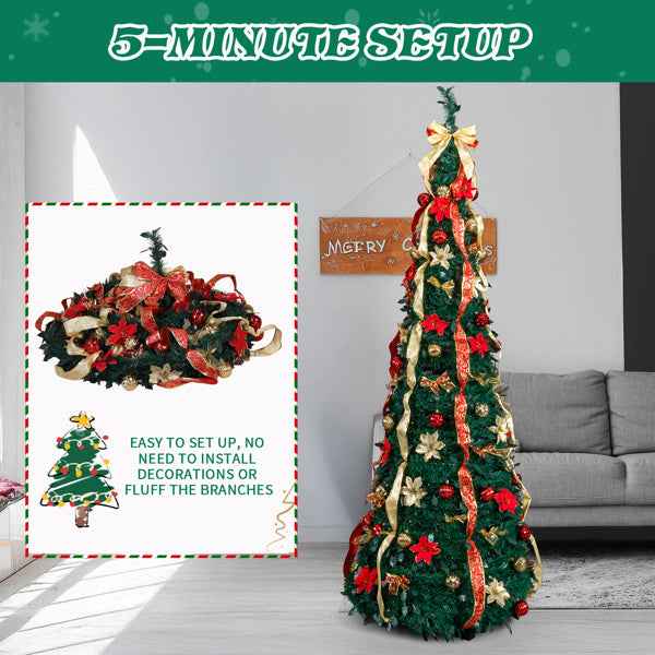 7 FT Fully Decorated Pre-lit Christmas Tree - Pop Up with 200 Lights Remote Control - DropOnline.co