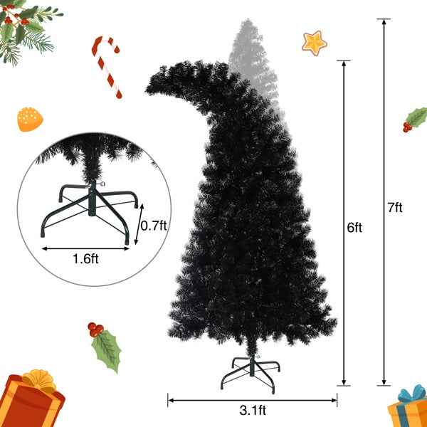 6-foot Artificial Black Christmas Tree with LED Lights - 900 Tips Curved Design - DropOnline.co