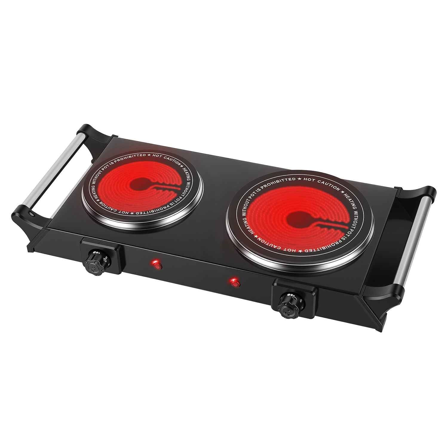 1800W Electric Double Burner Portable Heating Hot Plate Stove Countertop RV Hotplate With 5 Temperature Stepless Adjustments Portable Handles