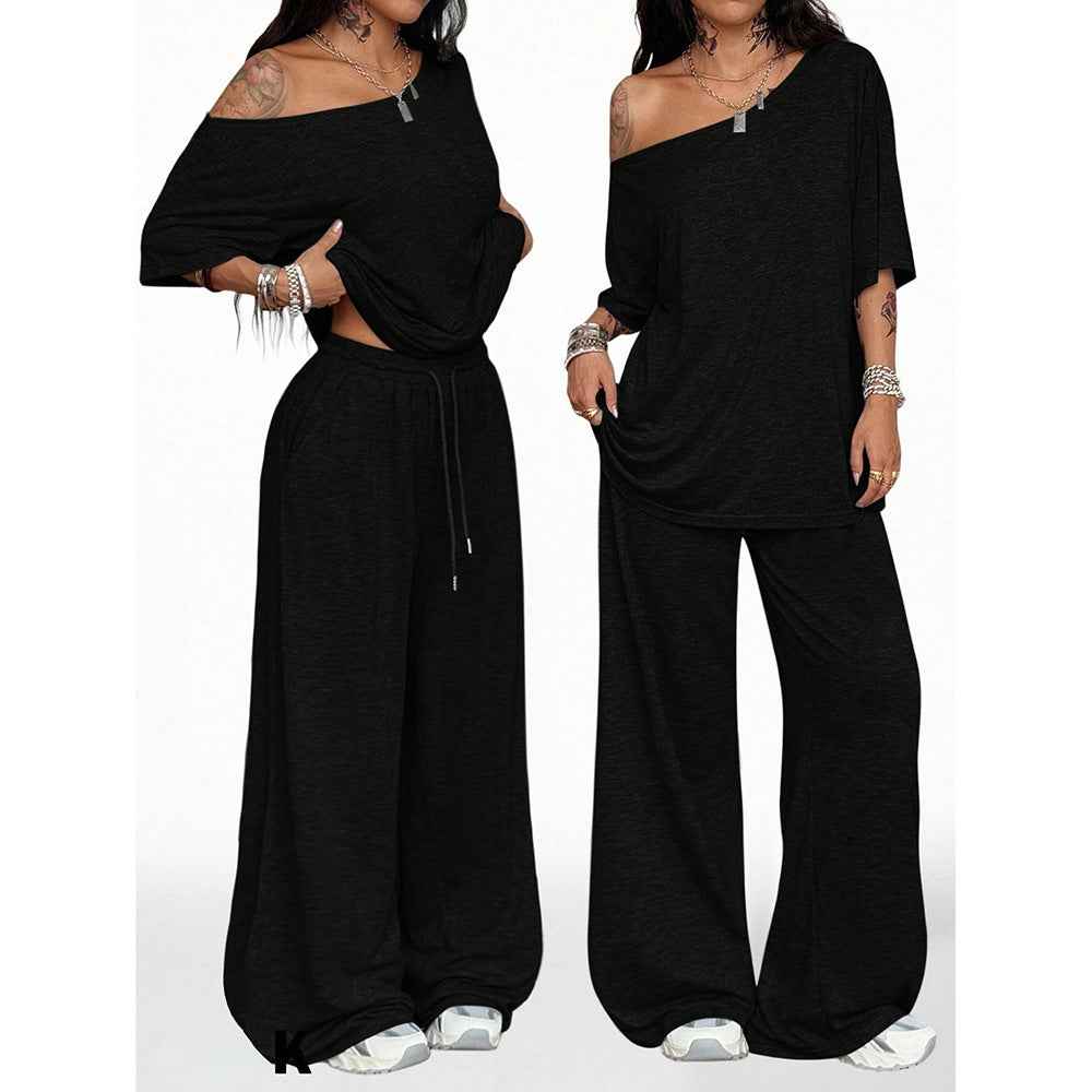 Retro Solid Color Casual Pants For Women, Loose Wide-leg Versatile