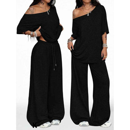 Retro Solid Color Casual Pants For Women, Loose Wide-leg Versatile