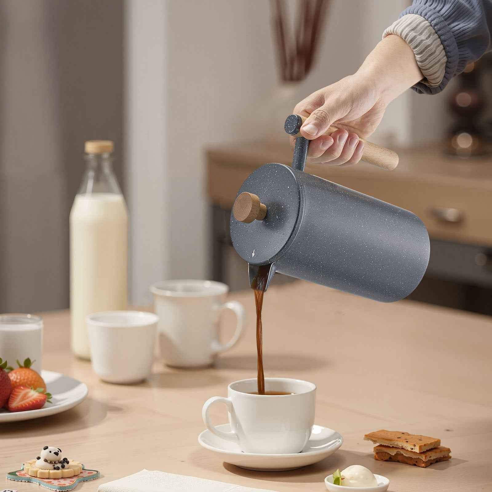 French Press Coffee Maker 34 Oz Stainless Steel French Coffee Press Black