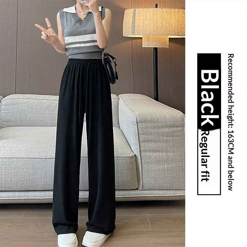 High-waisted Straight-leg Knit Wide-leg Pants For Women