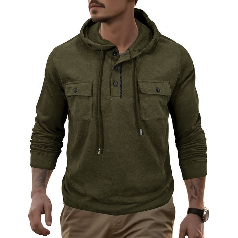 Men's Long-Sleeve Sports Hooded Sweater - Pocket Athletic Top