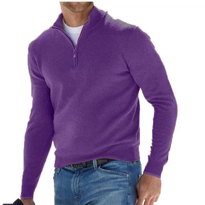 Men's Fashion Casual Long Sleeve V-Neck Cashmere Zipper Top - Premium Comfort