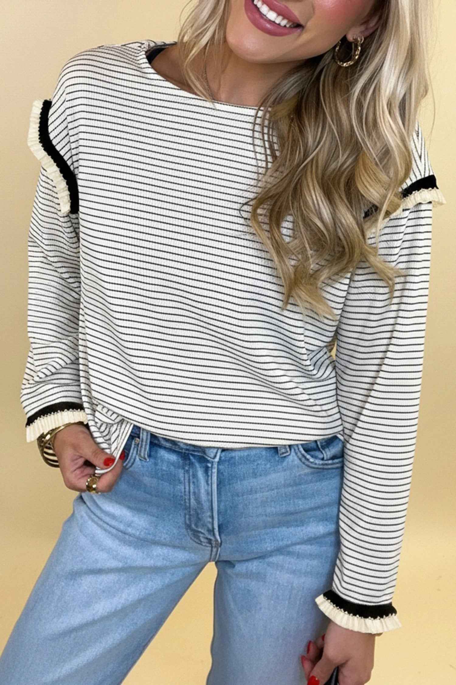 Women's Casual Color-block Striped Round-neck Loose Top