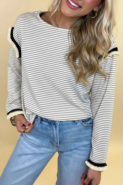 Women's Casual Color-block Striped Round-neck Loose Top